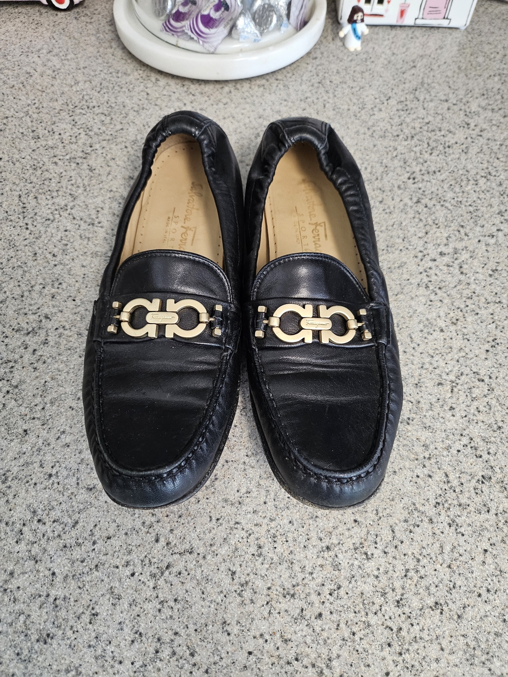Black Leather Men’s Loafers with Gold Hardware